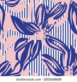Pink Navy Floral seamless pattern with striped background for fashion textiles and graphics