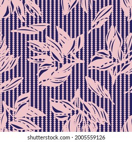 Pink Navy Floral seamless pattern with striped background for fashion textiles and graphics