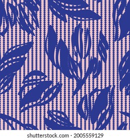 Pink Navy Floral seamless pattern with striped background for fashion textiles and graphics