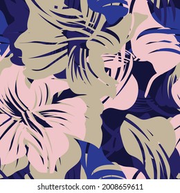 Pink Navy Floral seamless pattern background for fashion textiles, graphics, backgrounds and crafts