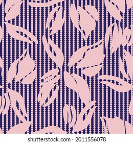 Pink Navy Floral seamless pattern with striped background for fashion textiles and graphics