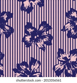 Pink Navy Floral nahtloses Muster mit gestreiftem Hintergrund für Modetextilien und Grafiken