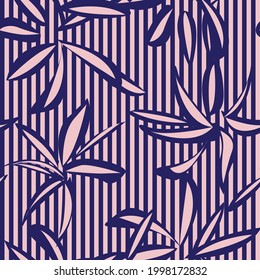 Pink Navy Floral tropical botanical seamless pattern with striped background for fashion textiles and graphics