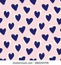 Pink Navy Heart shaped brush stroke seamless pattern background for fashion textiles, graphics