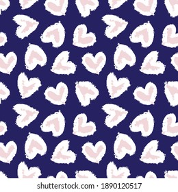 Pink Navy Heart shaped brush stroke seamless pattern background for fashion textiles, graphics