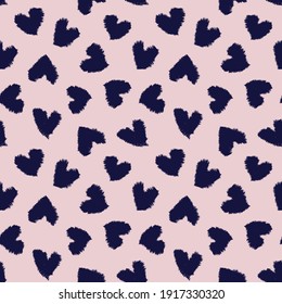 Pink Navy Heart shaped brush stroke seamless pattern background for fashion textiles, graphics