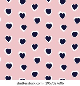 Pink Navy Heart shaped brush stroke seamless pattern background for fashion textiles, graphics