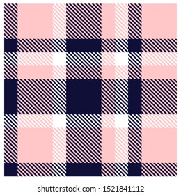 Pink & Navy Plaid Tartan Seamless Pattern In Vector For Shirt Printing, Jacquard Patterns, Graphics