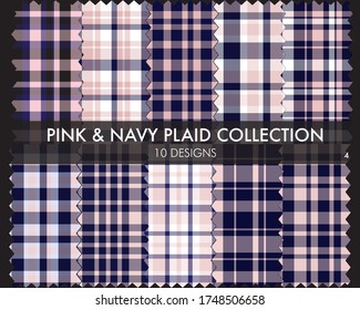 Pink Navy Plaid, tartan seamless pattern collection includes 10 designs suitable for fashion textiles and graphics