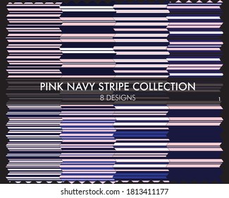 Pink Navy striped seamless pattern collection includes 8 designs for fashion textiles, graphics