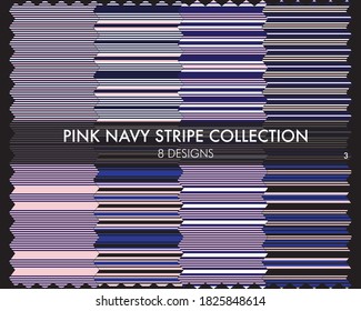 Pink Navy striped seamless pattern collection includes 8 designs for fashion textiles, graphics