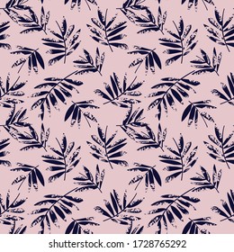 Pink and Navy Tropical Leaf botanical seamless pattern background suitable for fashion prints, graphics, backgrounds and crafts