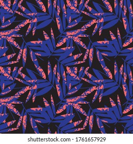 Pink and Navy Tropical Leaf botanical seamless pattern background suitable for fashion prints, graphics, backgrounds and crafts