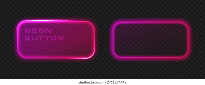 Quadro de luz 3D neon rosa. Conjunto de botões de retângulo brilhante. Banner isolado, elemento de vetor de interface de usuário técnica para jogos