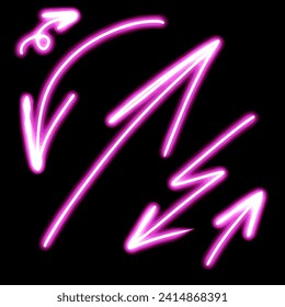 pink neon arrow hand drawn vector set