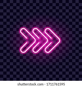 indicador luminoso neón de la flecha de neón que muestra la dirección correcta hacia el lado derecho glamoroso icono vector en fondo transparente