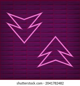 Pink neon arrow outline with brick wall background with purple light shine glow effect. can use for sign board, signboard, neon box, poster, business banner element design resources
