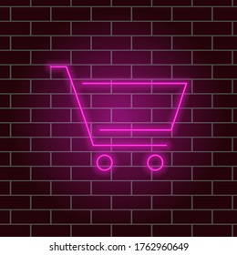  Pink neon cart,  thin simple lines. Vector illustration.
