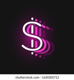 Pink neon character font on black background with reflections, vector illustration