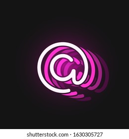 Pink neon character font on black background with reflections, vector illustration