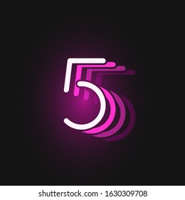 Pink neon character font on black background with reflections, vector illustration