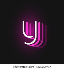 Pink neon character font on black background with reflections, vector illustration
