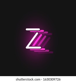 Pink neon character font on black background with reflections, vector illustration