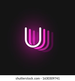 Pink neon character font on black background with reflections, vector illustration