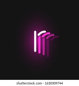 Pink neon character font on black background with reflections, vector illustration