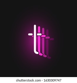 Pink neon character font on black background with reflections, vector illustration