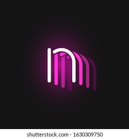 Pink neon character font on black background with reflections, vector illustration