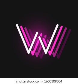Pink neon character font on black background with reflections, vector illustration