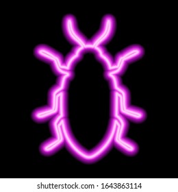 Pink neon cockroach sign on a black background