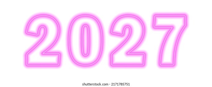 Pink neon colored 2027 year isolated on white