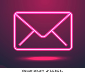 Pink neon envelop icon. Line glowing post letter symbol