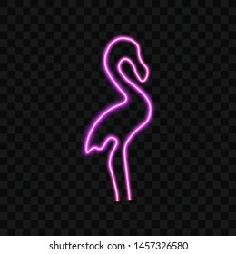 Pink neon flamingo isolated on transparent background, vector illustration.