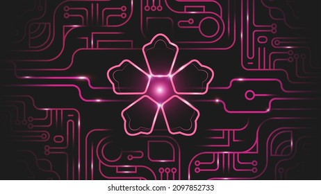 Pink Neon Flower Circuit Background