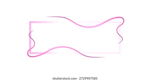 Pink Neon Frame With Abstract Wavy Lines On white Background