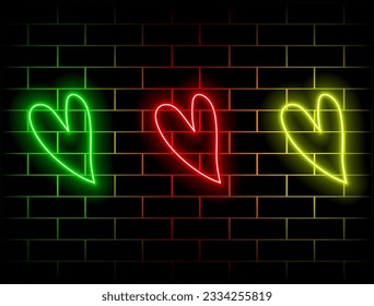 Pink neon glowing heart, vector illustration design. green, red, yellow, pink, blue, orange.