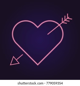 Pink neon heart and arrow icon decoration and advertising theme. Vector illustration Concept of Happy Valentine's Day.
