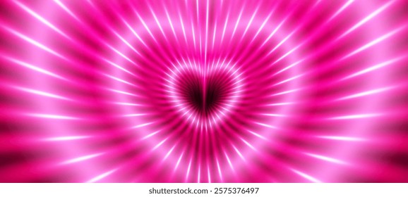 Pink neon heart background. Vector realistic illustration of love symbol glowing on banner backdrop, nightclub, disco show decoration, shiny St Valentine Day sign, led lamp effect, romantic backdrop