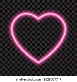 Pink Neon Heart On Dark Transparent Background, Vector Illustration.