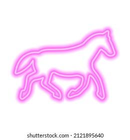 Pink neon icon of horse isolated on white. Vector illustration