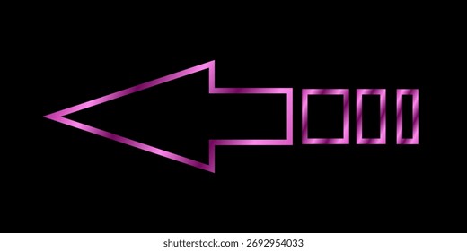 Línea de flecha direccional de luz de neón rosa e icono de señal. Fondo negro Ilustración 4k.