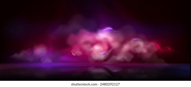 Pink neon light smoke bg. Space game cloud surface background. Metaverse futuristic banner. Mist glow and spooky laser show scene. Foggy vape aesthetic on mystery backdrop. Steam texture for sky