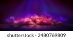 Pink neon light smoke. Space cloud game background. Metaverse wallpaper with purple futuristic mist. 3d spooky vapor cosmos landscape. Meta foggy dream backdrop scene with smoky texture flow