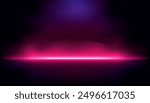 Pink neon light studio backdrop on black background with purple red smoke reflecting backlight on wall and floor, dark room excitement and heat, excitement of competition, future and modern technology