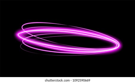Pink neon ovals or circles for  swirl shiny rings light effect background. 