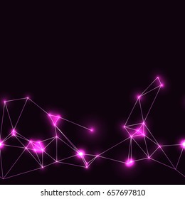 pink neon seamless polygonal pattern. dark background with purple neon modern technology triangular grid.
