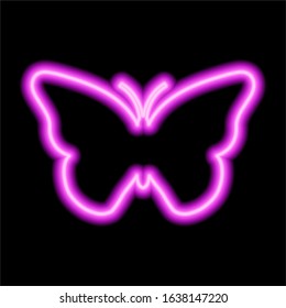 Pink Neon Sign Of Butterfly On Black Background